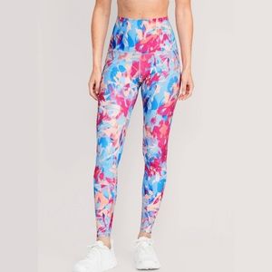 Old Navy Women’s Blue Pink Orange Floral Extra High-Waisted PowerSoft Leggings